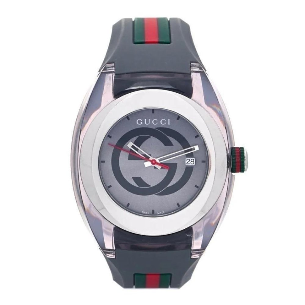 Gucci Silicon Stainless Steel 46mm Sync Quartz Watch Grey